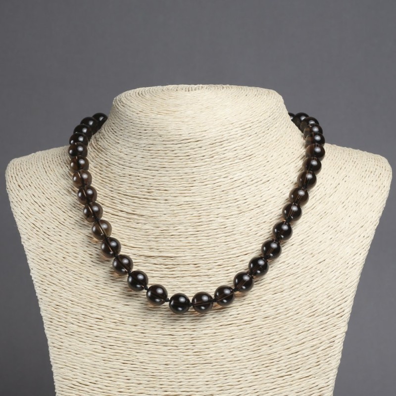 Necklace made of natural Smoky Quartz, smooth round beads, diameter 10mm+/-, length 45cm+