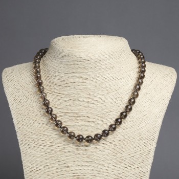 Necklace made of natural Smoky Quartz, smooth round beads, diameter 8mm+/-, length 45cm+