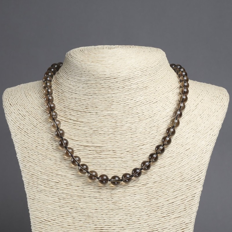 Necklace made of natural Smoky Quartz, smooth round beads, diameter 8mm+/-, length 45cm+