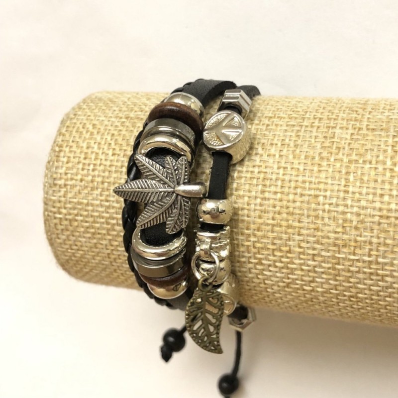 Eco-Leather Bracelet Hemp Adjustable, Length 18-24cm Black