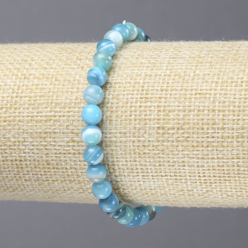 Stretch Bracelet Blue Agate Smooth Round Beads, Diameter 6mm+