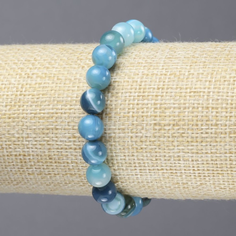 Stretch Bracelet Blue Agate Smooth Round Beads, Diameter 8mm+