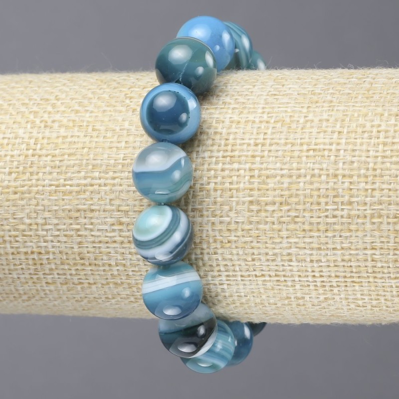 Stretch Bracelet Blue Agate Smooth Round Beads, Diameter 12mm+