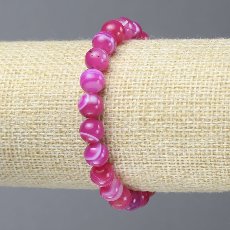 Stretch Bracelet Raspberry Agate Smooth Round Beads, Diameter 8mm+