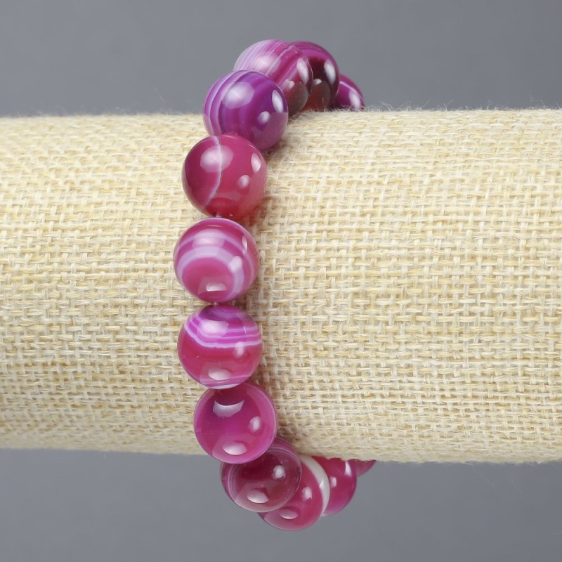 Stretch Bracelet Raspberry Agate Smooth Round Beads, Diameter 12mm+