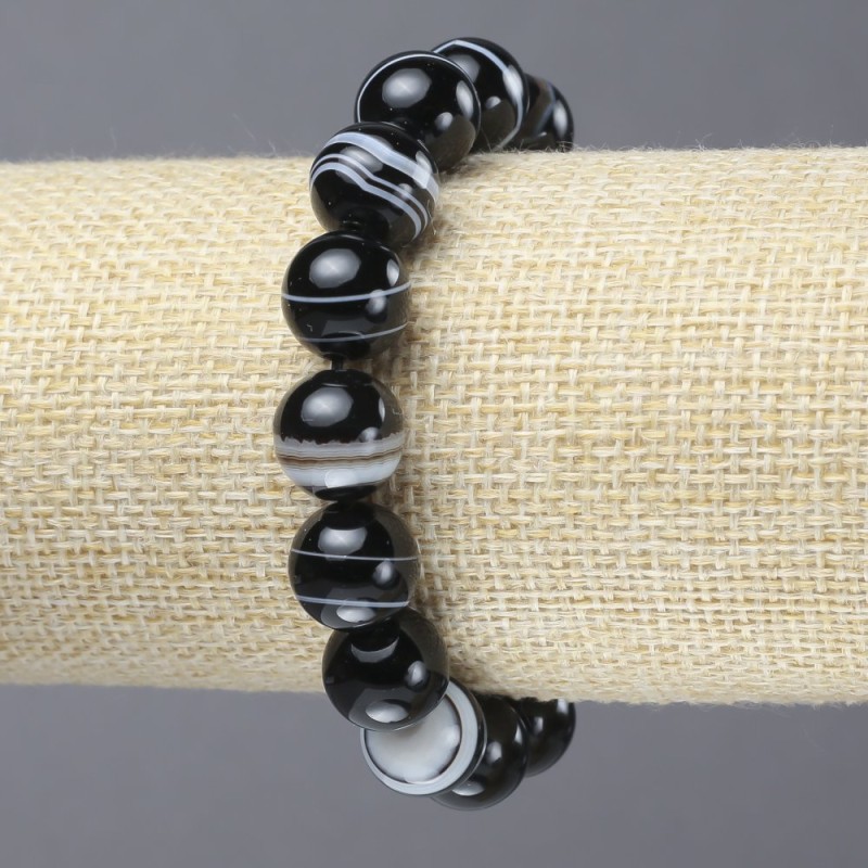 Stretch Bracelet Natural Agate Smooth Round Beads, Diameter 12mm+