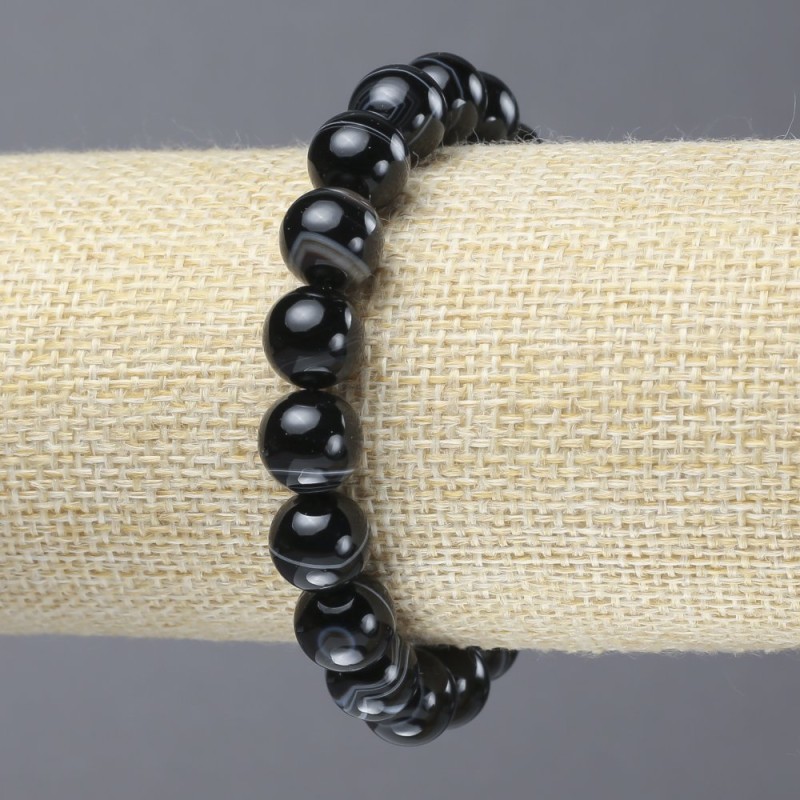 Stretch Bracelet Natural Agate Smooth Round Beads, Diameter 10mm+