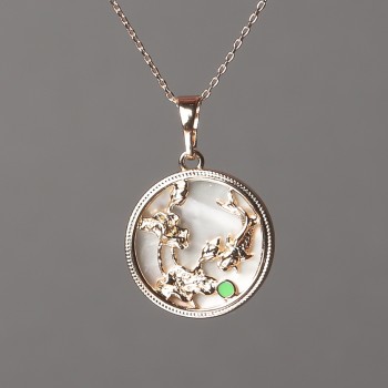 Xuping Chain 18K Gold Plated with Mother-of-Pearl Pendant, Green Enamel 15mm +/-, Thickness 0.5mm +/-, Length 48cm +