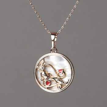 Xuping Chain 18K Gold Plated with Mother-of-Pearl Pendant, Red Enamel 15mm +/-, Thickness 0.5mm +/-, Length 48cm +