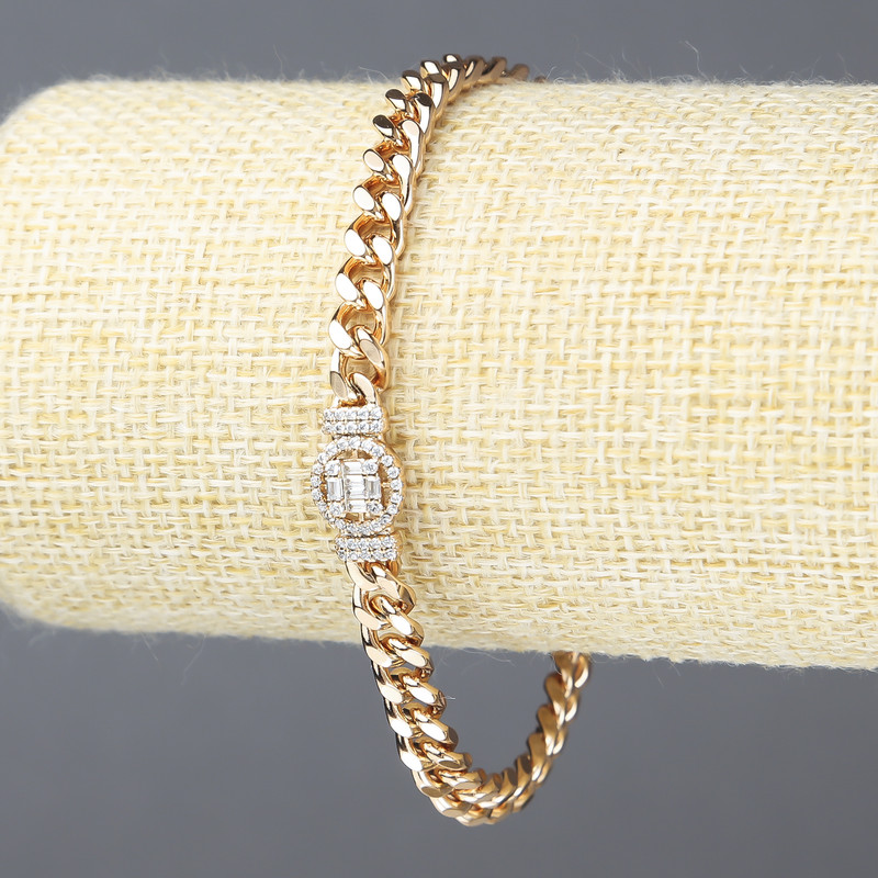 Xuping Bracelet 18K Gold Plated with White Rhinestones, Thickness 5.5mm +/-, Length 18-19cm +