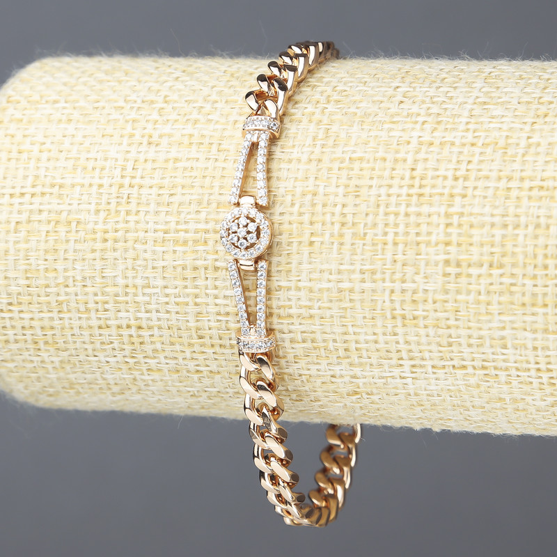 Xuping Bracelet, 18K Gold Plating with White Rhinestones, Thickness 5.5mm +/-, Length 17-19cm+