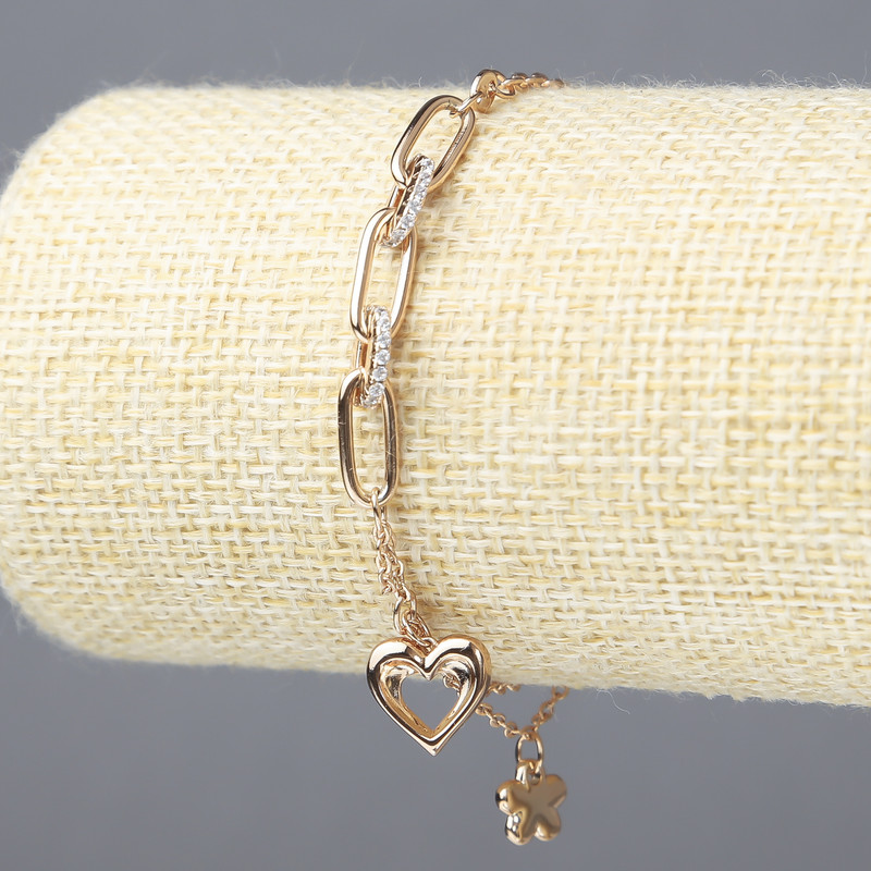 Xuping Bracelet, 18K Gold Plating with White Rhinestones, Max Width 5.2mm +/-, Length 18-22cm+