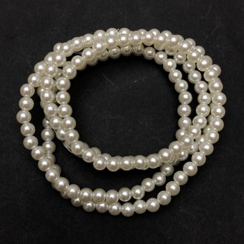 Beads on Fishing Line, White Majorca Acrylic, Diameter 6mm +/-, Length 88cm +/- 160 Beads+