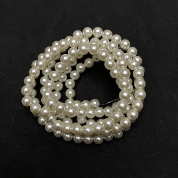 Beads on Fishing Line, White Majorca Acrylic, Diameter 8mm +/-, Length 113cm +/- 150 Beads+