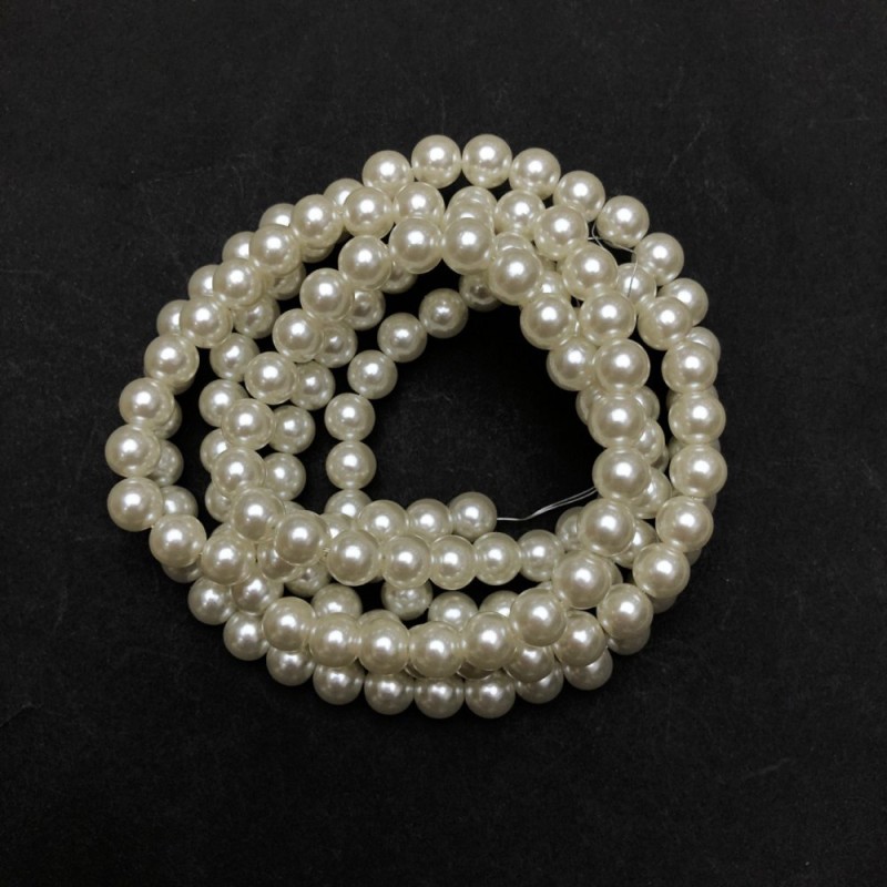 Beads on Fishing Line, White Majorca Acrylic, Diameter 8mm +/-, Length 113cm +/- 150 Beads+