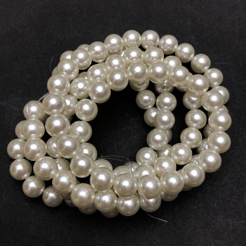 Beads on Fishing Line, White Majorca Acrylic, Diameter 10mm +/-, Length 105cm +/- 110 Beads+