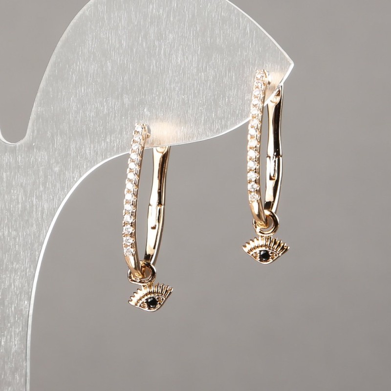 Xuping Earrings, 18K Gold Plating with White and Black Rhinestones, Diameter 20x1.5mm+