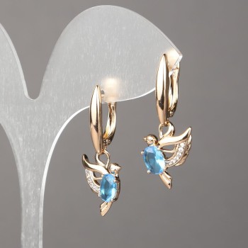 Earrings Xuping 18K Gold Plating with white rhinestones and blue crystals 34×12 mm +
