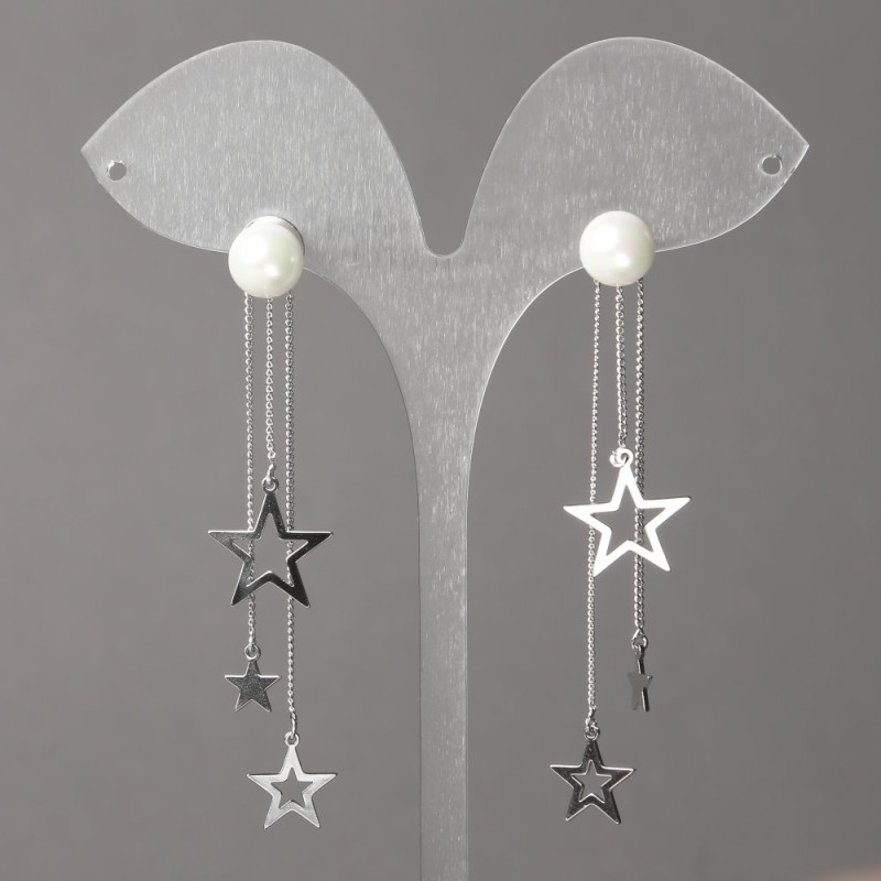 Xuping Rhodium Plated Stud Earrings with Beads and Pendants (Removable) 8mm + -, length 67mm + -, thickness 0.9mm +