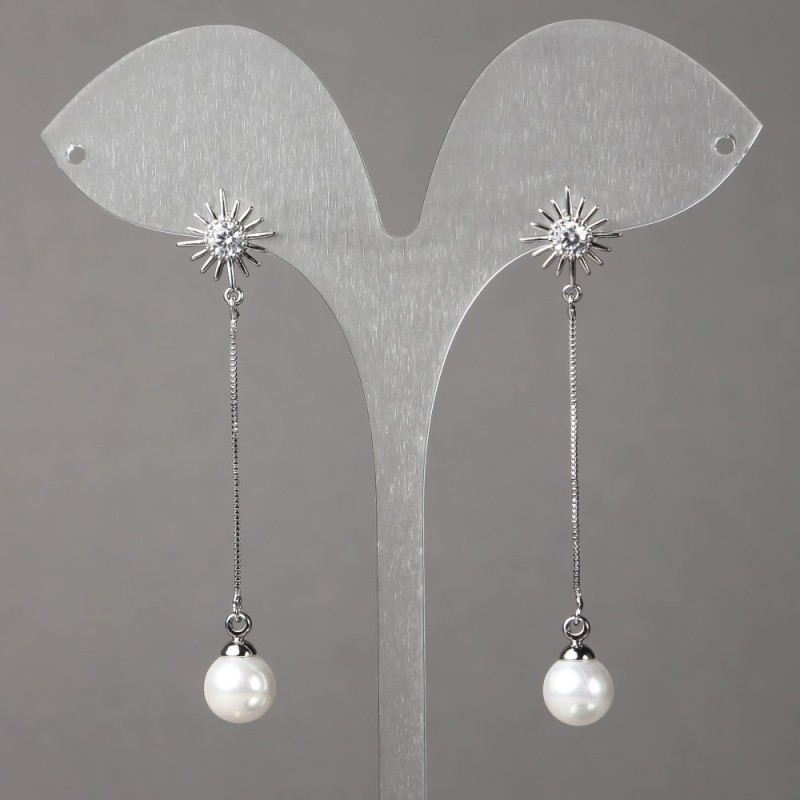 Xuping Rhodium Stud Earrings with Crystals, Beads and Pendants 12mm + -, length 58mm + -, thickness 0.7mm +