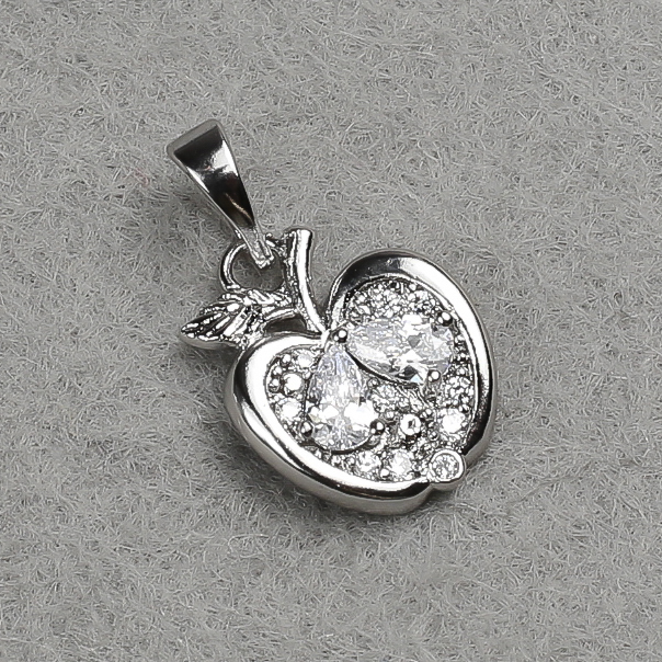 Xuping Rhodium Apple Pendant with White Crystals and White Rhinestones 21x12mm +