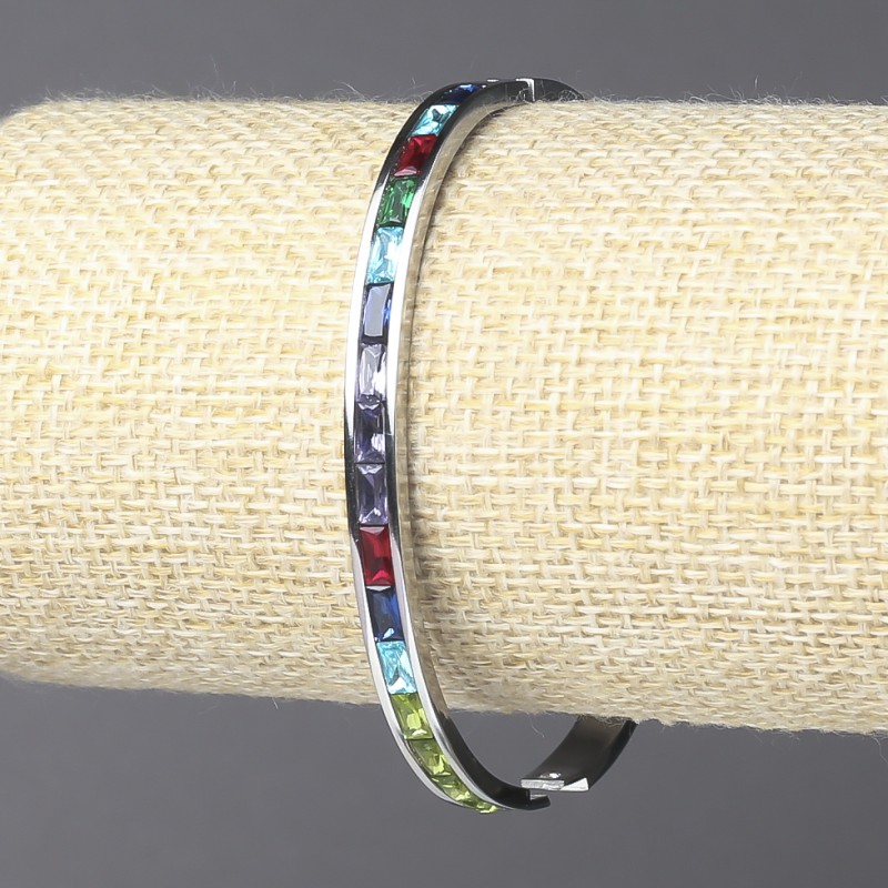 Xuping Rhodium Bracelet with Multicolored Crystals, 5mm thick + -, diameter 63x54 cm +