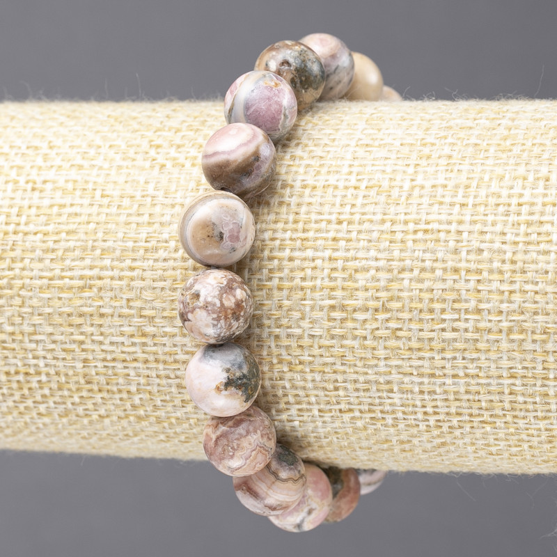Elastic bracelet with natural stone Rhodonite, smooth bead, diameter 10mm+