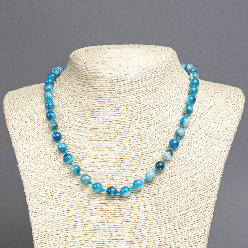 Blue Agate Beads Smooth Round 8mm, 45cm Necklace