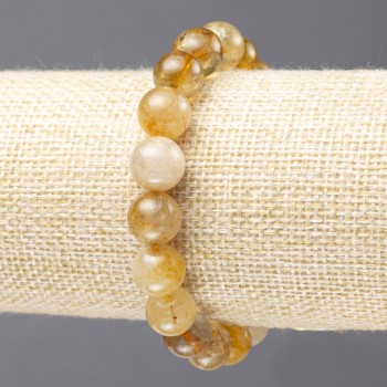 Natural Rutilated Quartz Smooth Bead Bracelet on Elastic, 10(+-)mm Diameter