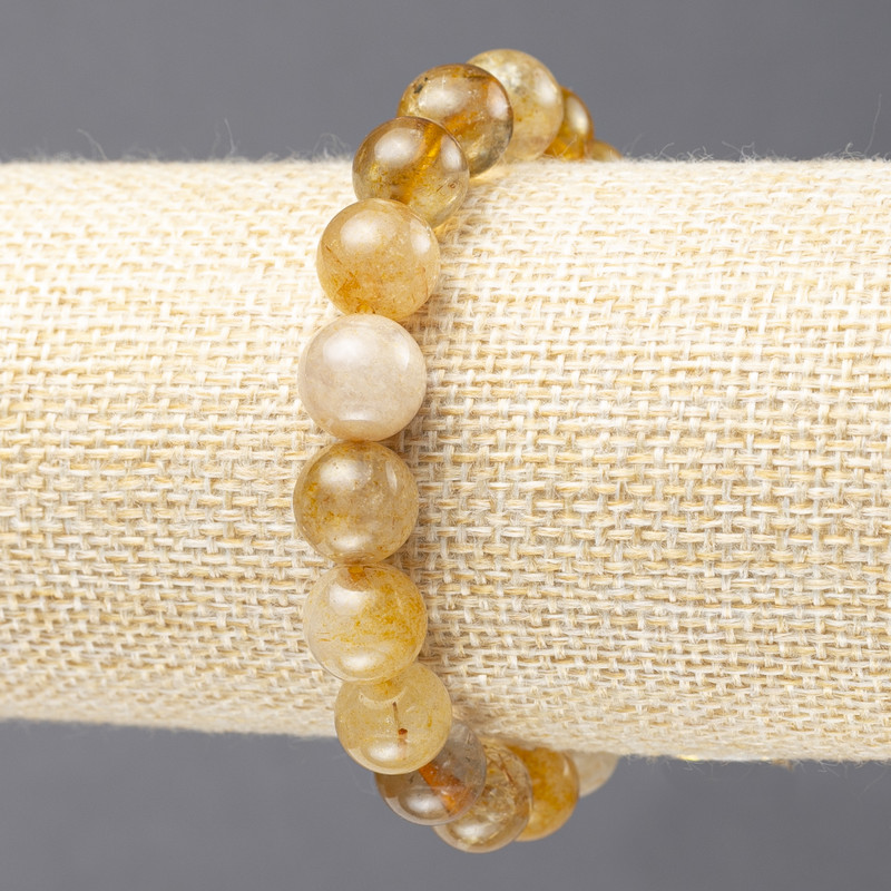 Natural Rutilated Quartz Smooth Bead Bracelet on Elastic, 10(+-)mm Diameter