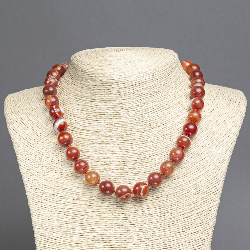 Orange Jasper Smooth Bead Necklace, 12mm diameter beads, 45cm length ± B501