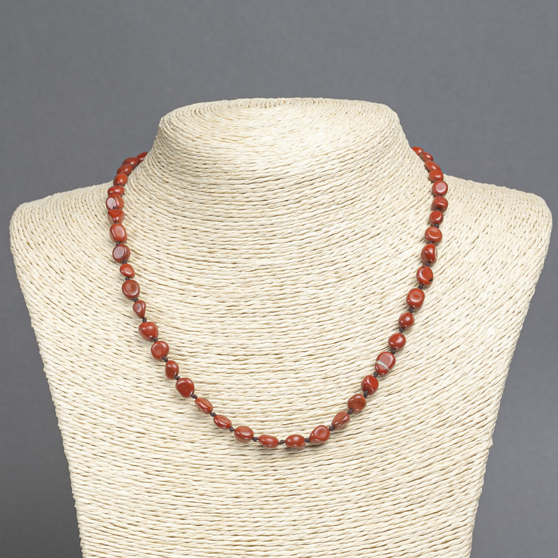 Necklace of Red Jasper Natural Stone, tumbled, diameter 8×6 mm, length 45 cm