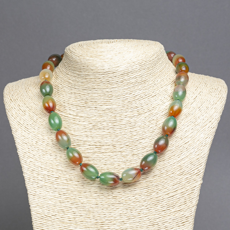 Brazilian Agate Necklace on Thread, Smooth Oval Beads 16x12 mm, Length 45 cm