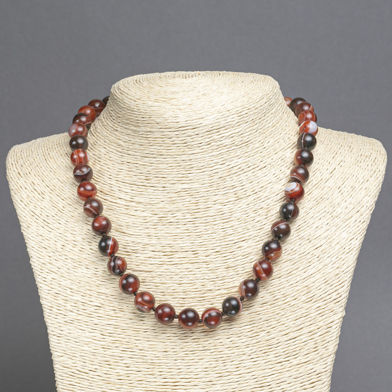 Brown Agate Beads smooth round 10mm diameter, length 45cm