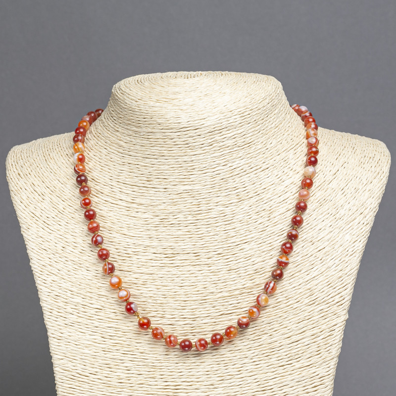 Orange Agate Bead Necklace, smooth round beads 6 mm, length 45 cm