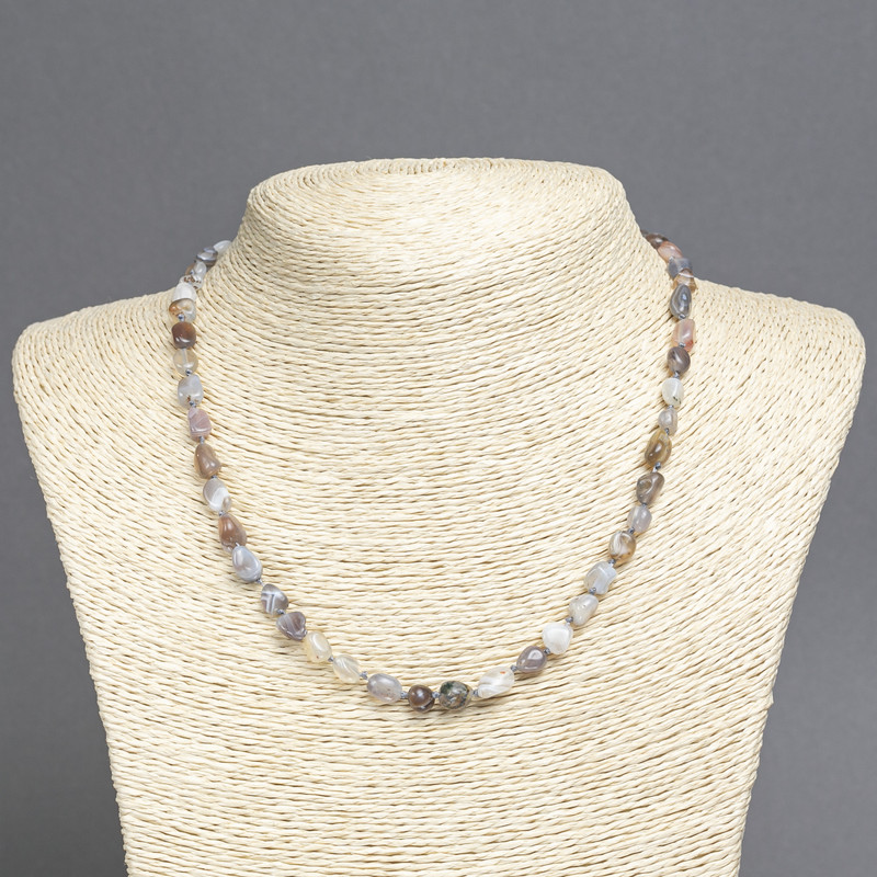Necklace made of natural Botswana agate, tumbled, diameter 8×6 mm ±, length 45 cm +