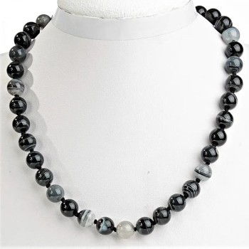 Gray Agate Necklace, Smooth Round Beads, 12mm+- Diameter, 45cm+ Length