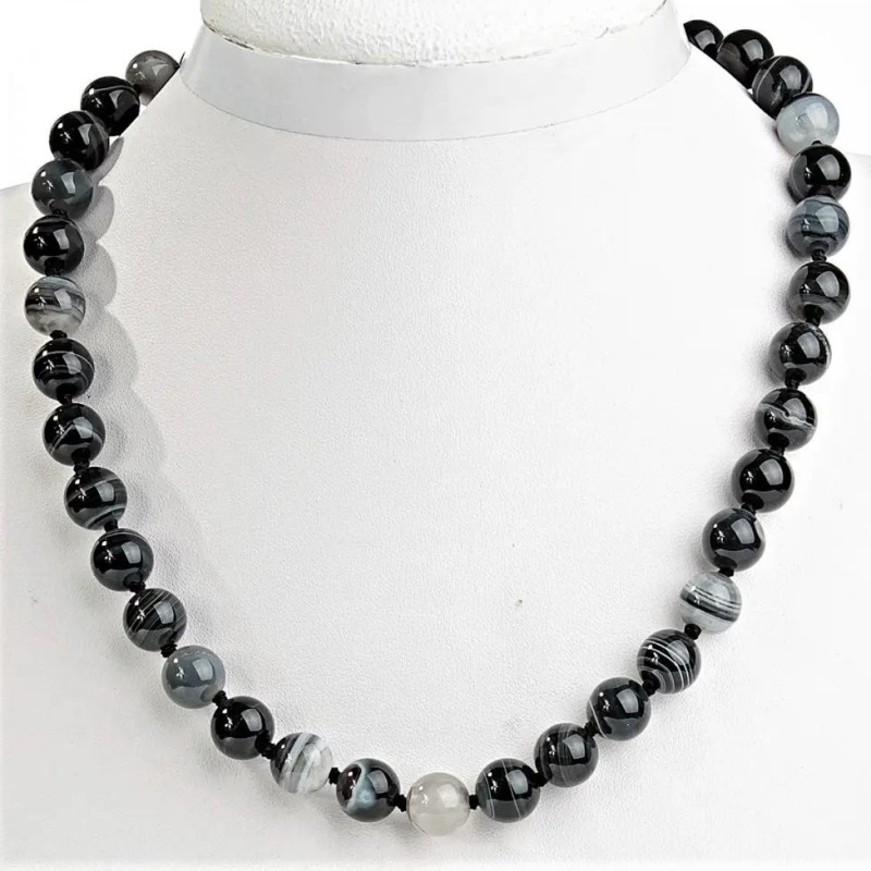 Gray Agate Necklace, Smooth Round Beads, 12mm+- Diameter, 45cm+ Length