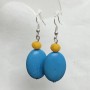 Blue Turquoise Earrings, Oval 18x25mm+-, and Glass Rondelle 8x6mm+-, Length 50mm+