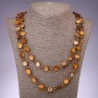 Natural Mother-of-Pearl Coin and Golden Czech Crystal Necklace, 11mm 8mm Diameter, 120cm Length