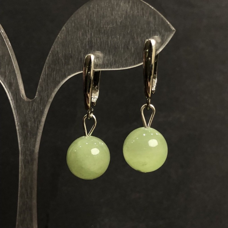 Onyx Earrings, 12mm+- Diameter, 35mm+- Length, Silver-Tone Metal