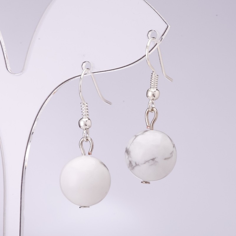 Cacholong Earrings, 10mm+- Diameter, 30cm+ Length