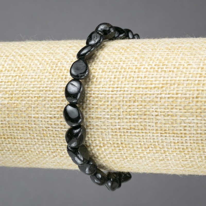 Bracelet Black Agate natural stone faceted, diameter 7×9mm+-, length 18cm (stretch)