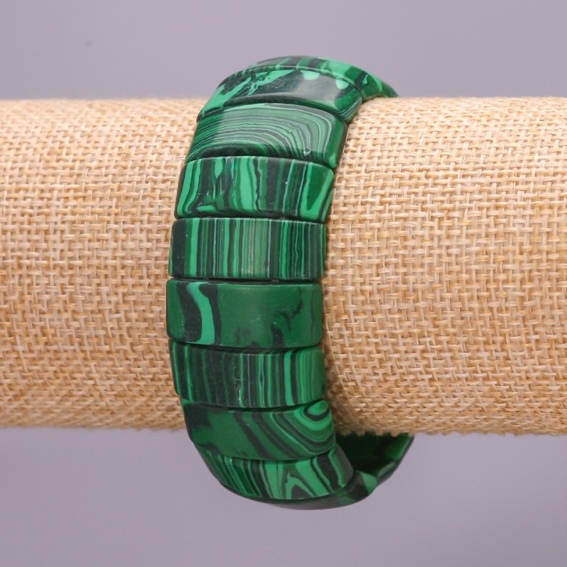 Elastic Malachite Bracelet (pressed) link 10x25(±)mm, length 18 cm
