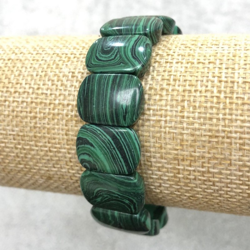 Malachite Elastic Bracelet (Pressed) Smooth Oval Links 18x13mm +-, length 18cm +