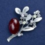Sale! Brooch Sprig with Carnelian, silver-toned metal 77x50mm +