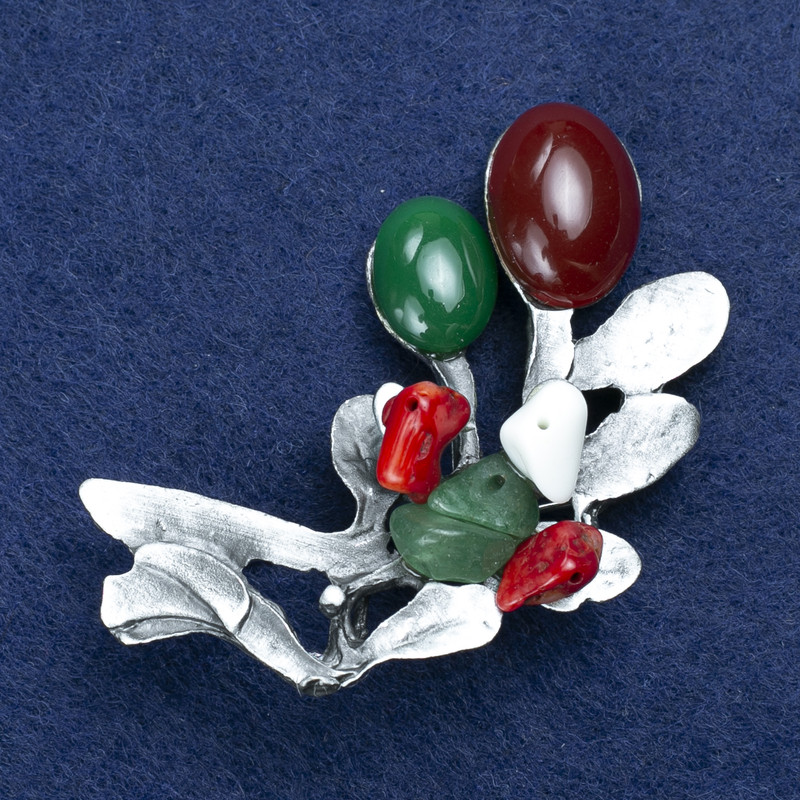 Sale! Brooch Branch with Assorted Stones Silver Metal 55x52mm +