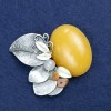Sale! Brooch Twig with Amber (and stones) silver metal 60x50mm +