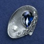 Sale! Shell Brooch with Crystal and Pearl Bead Silver Metal 60x45mm +