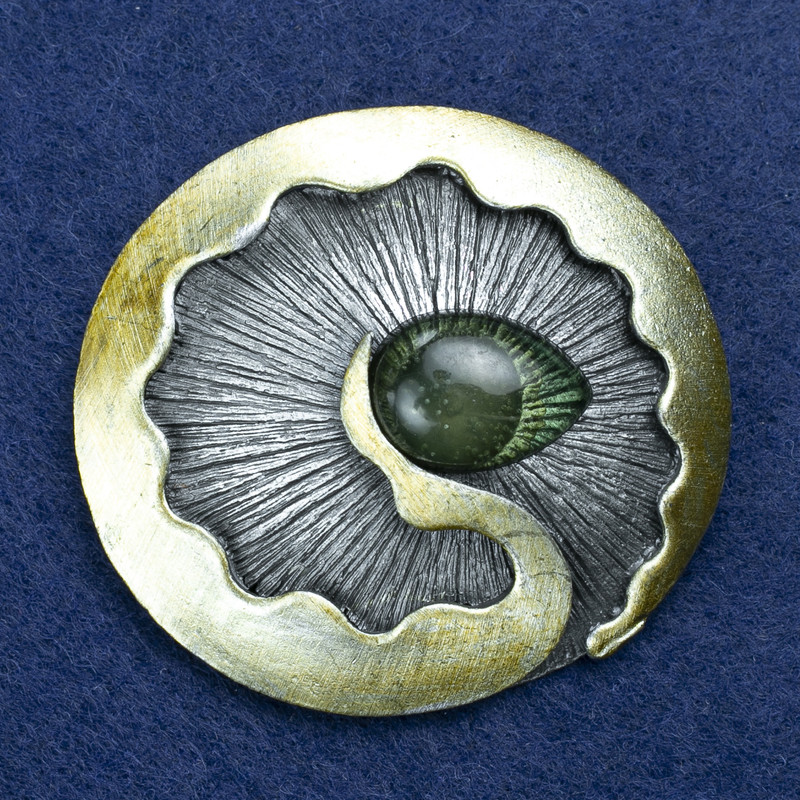 Sale! Brooch Elemental silver metal with enamel and droplet 52x45mm +